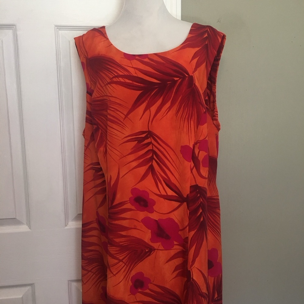 Studio C Plus Bold Orange and Red Maxi Tropical Print Dress Sz 20W